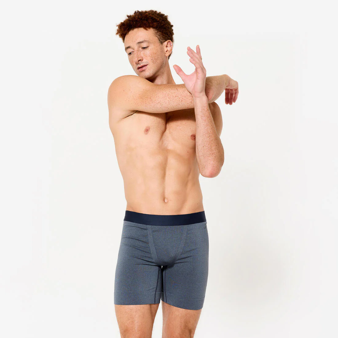 Boxer long sans couture homme, bleu chiné - Image 2