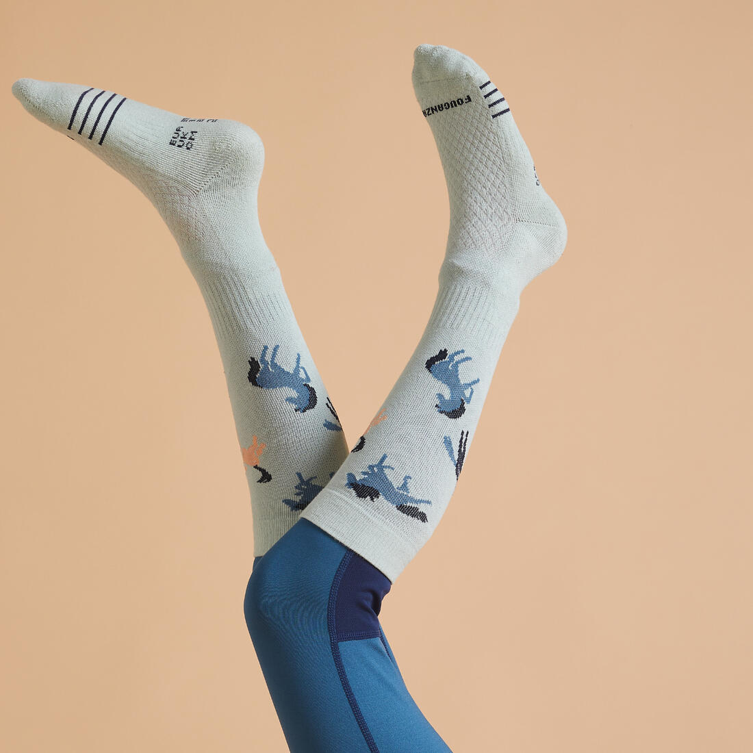 Chaussettes d'équitation enfant sks 500 motifs poneys marine et rose. lot de 2 - Image 6