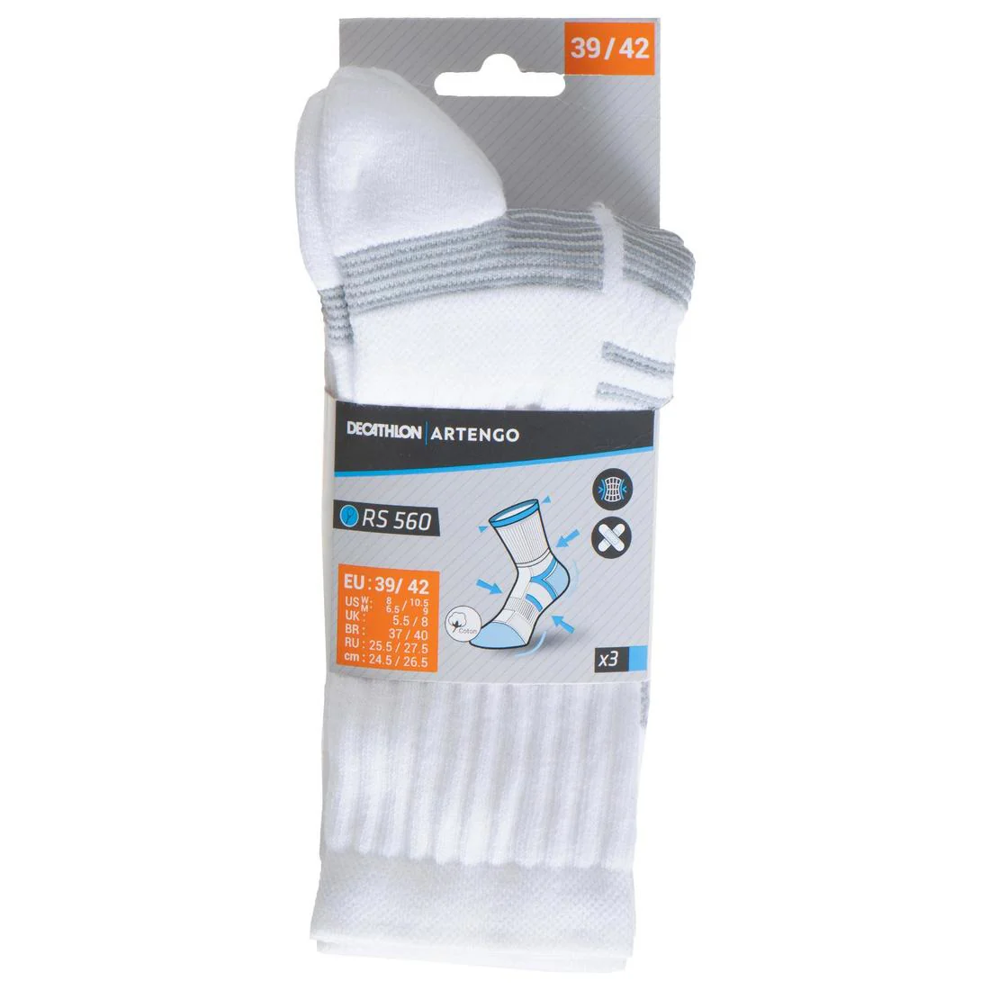 CHAUSSETTES DE SPORT HAUTES ARTENGO RS 560 LOT DE 3 - Image 12
