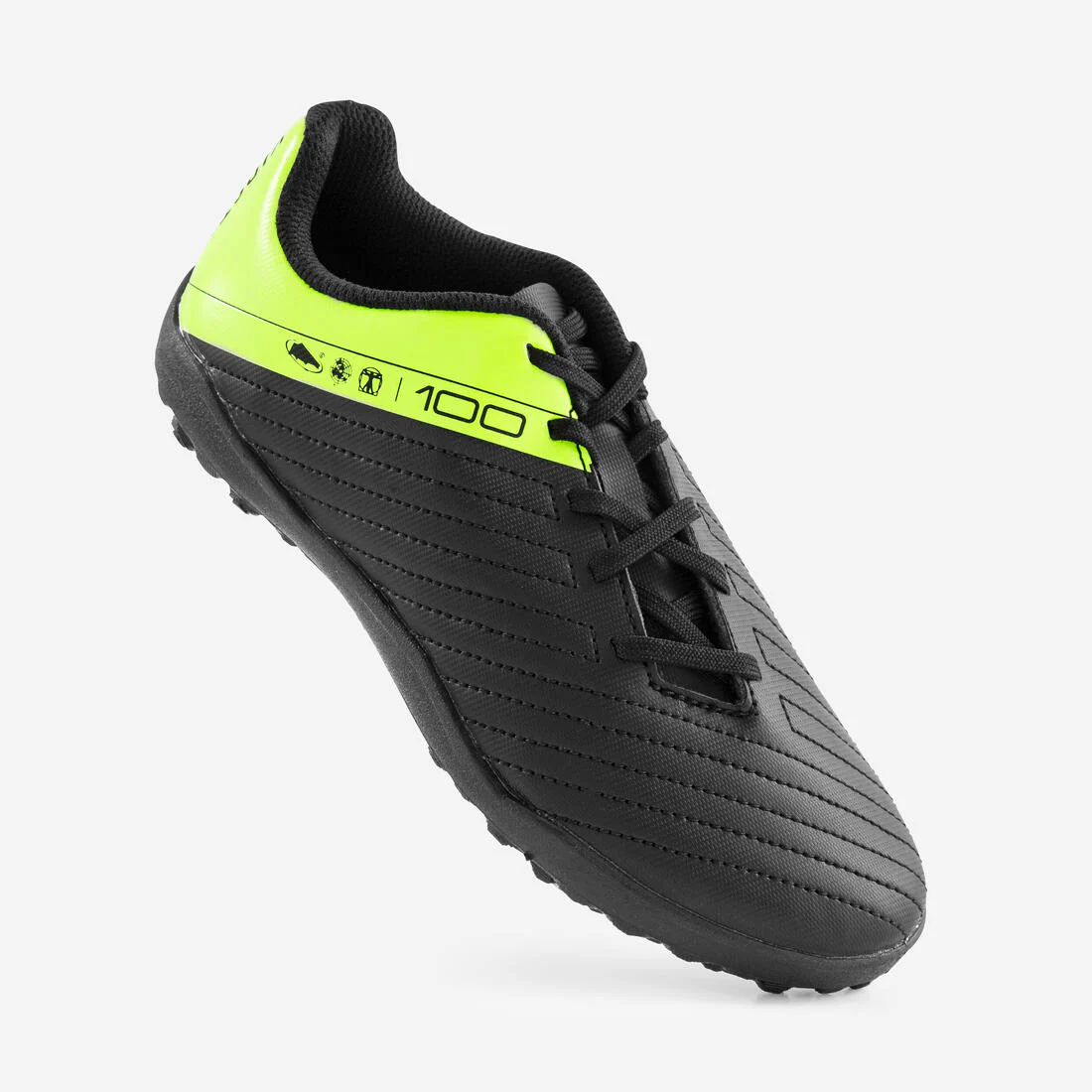 CHAUSSURES DE FOOTBALL ENFANT A LACETS 100 TURF TF NOIR ET JAUNE - Image 4