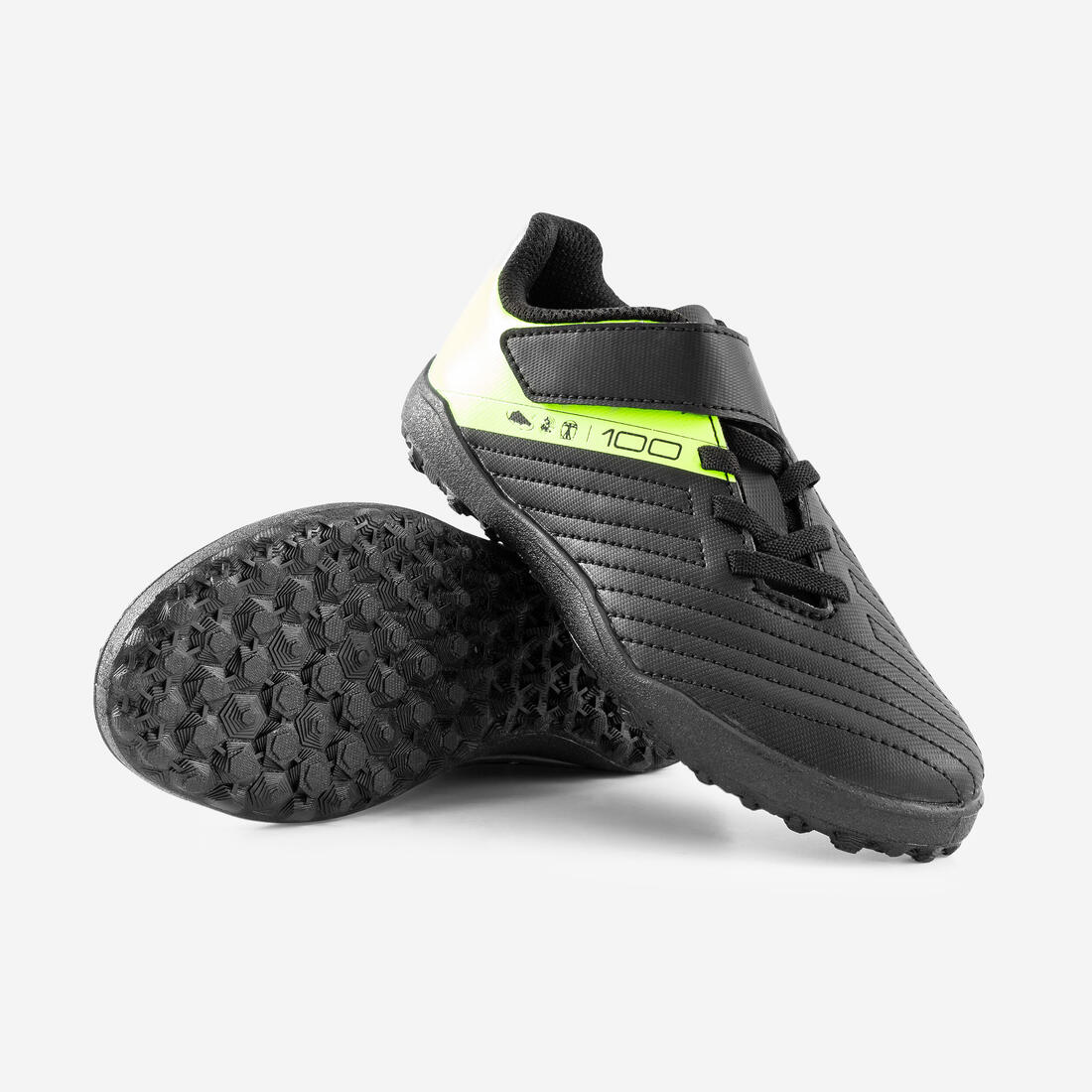 Chaussures de football enfant a scratch 100 easy turf tf noir et jaune - Image 8
