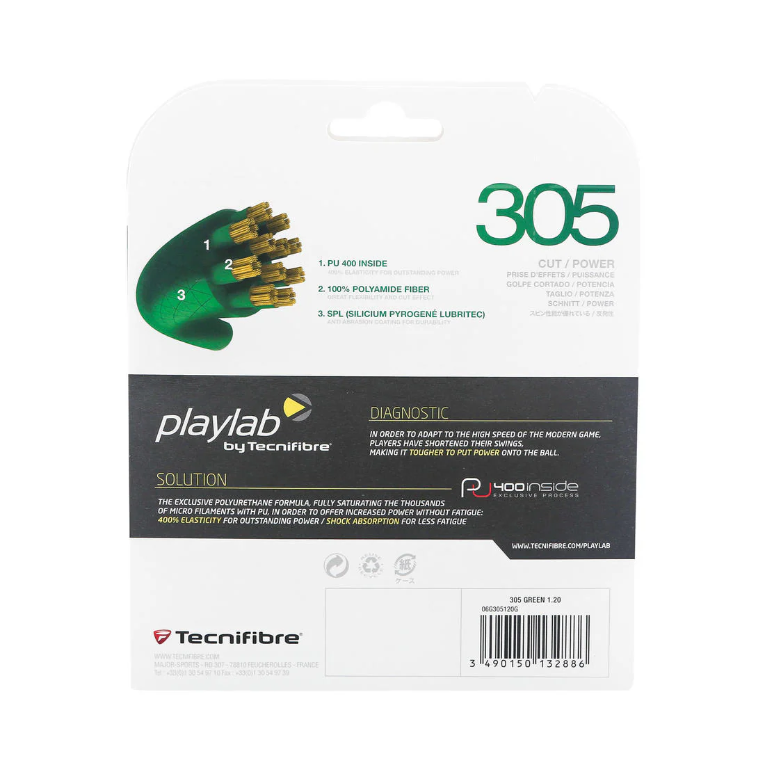 CORDAGE DE SQUASH TECNIFIBRE 305 1.20 VERT - Image 2