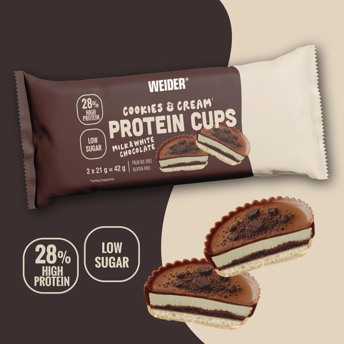 Coupelles protéinées cookie & cream enrobées chocolat au lait, 2x21g - Image 2