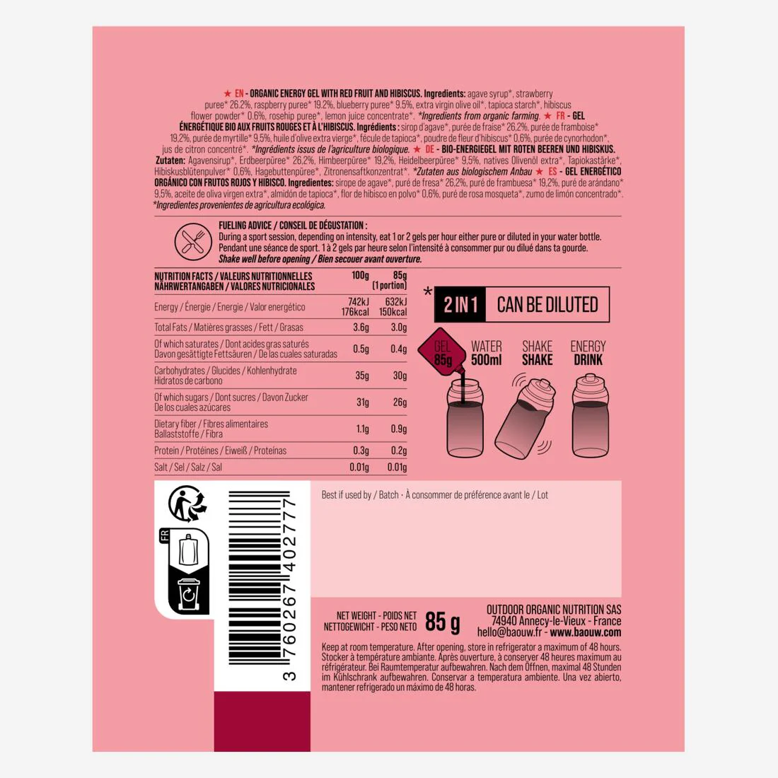 Gel énergétique BIO fruits rouges hibiscus - 85g - Image 3