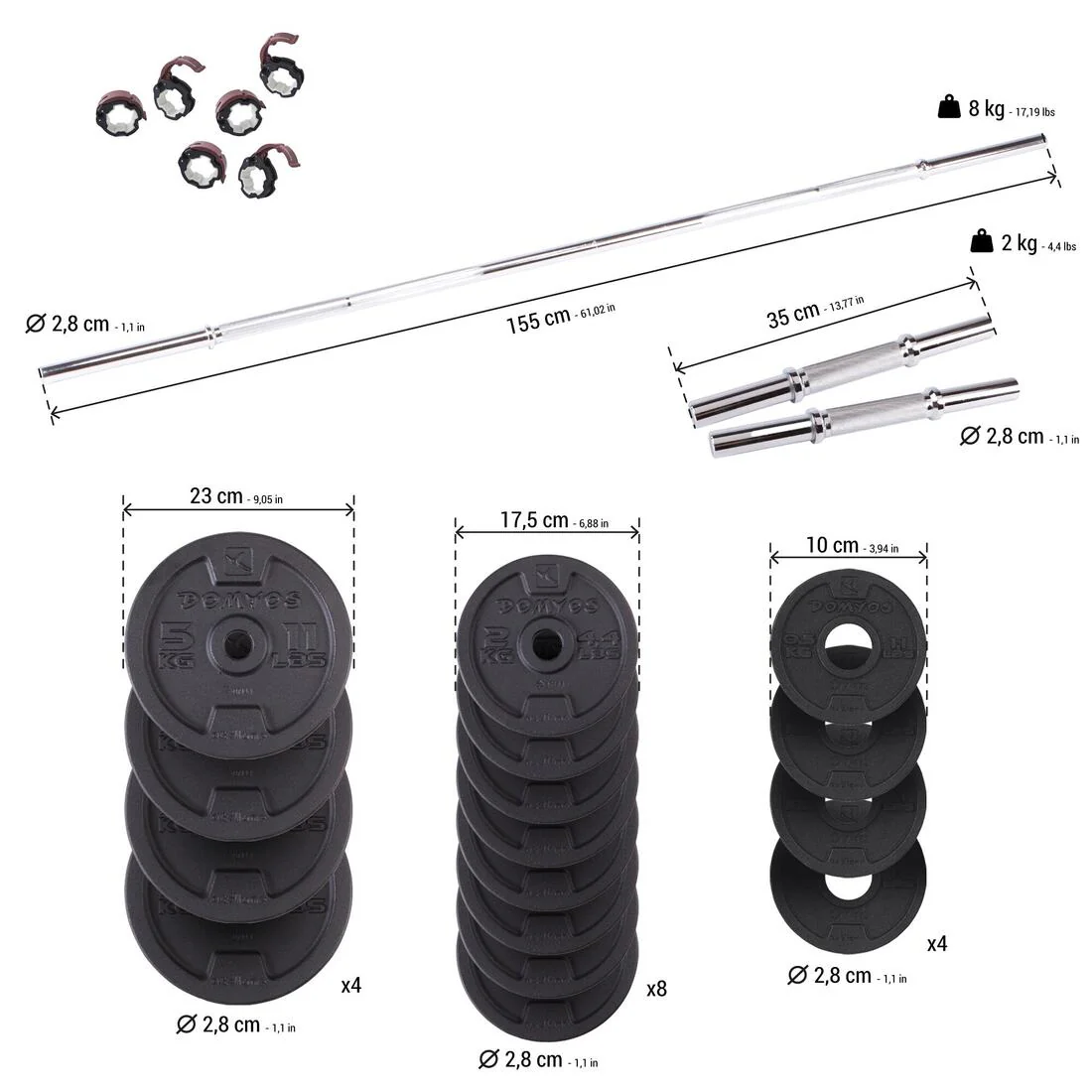 Kit 50 kg haltères et barre musculation avec disque de fonte à 80 % recyclée - Image 3