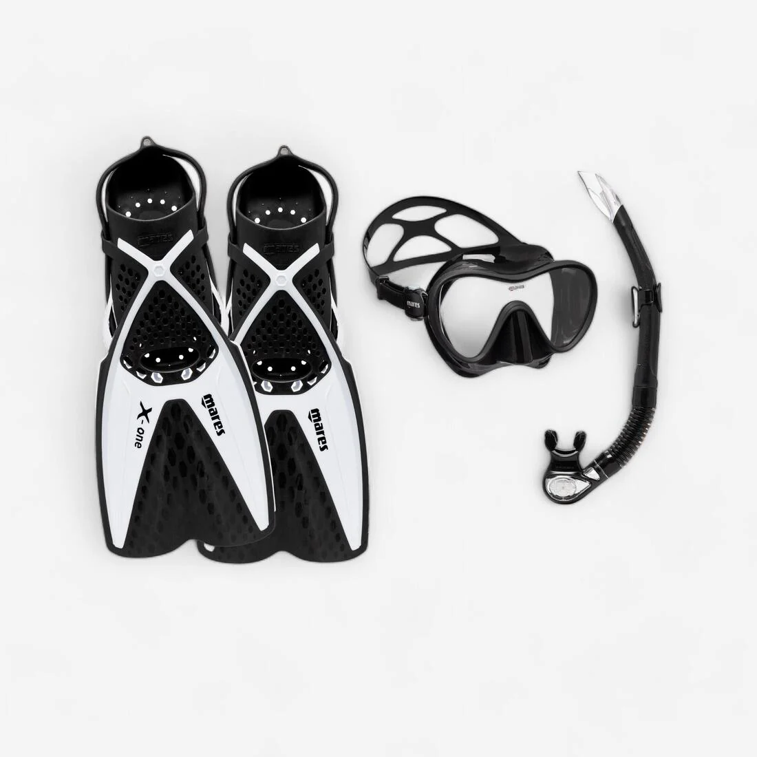 Kit de snorkeling Palmes masque et tuba - Kit tropical noir et blanc