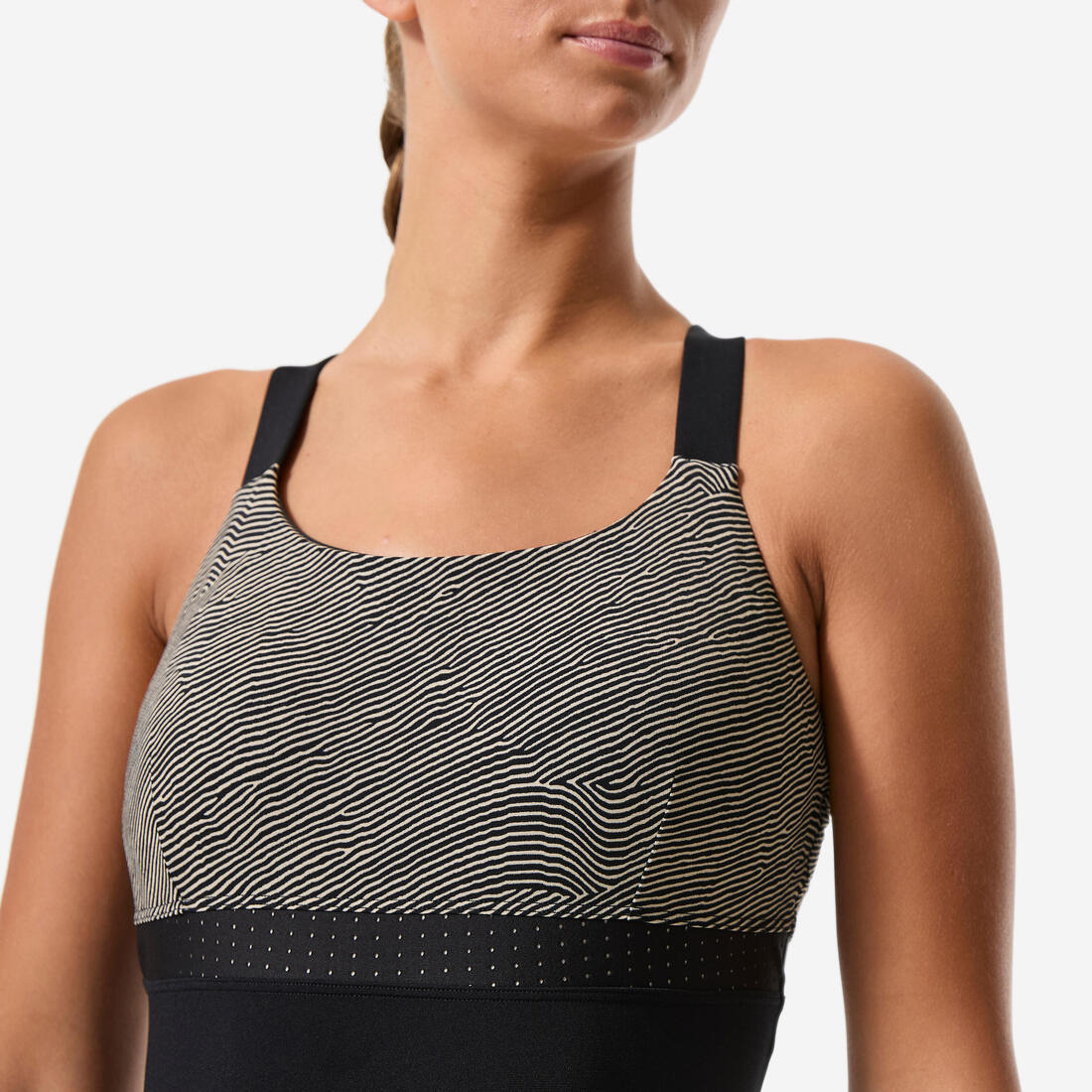 Maillot de bain 1 pièce aquagym aquabike shorty femme, Elea sono noir beige - Image 5