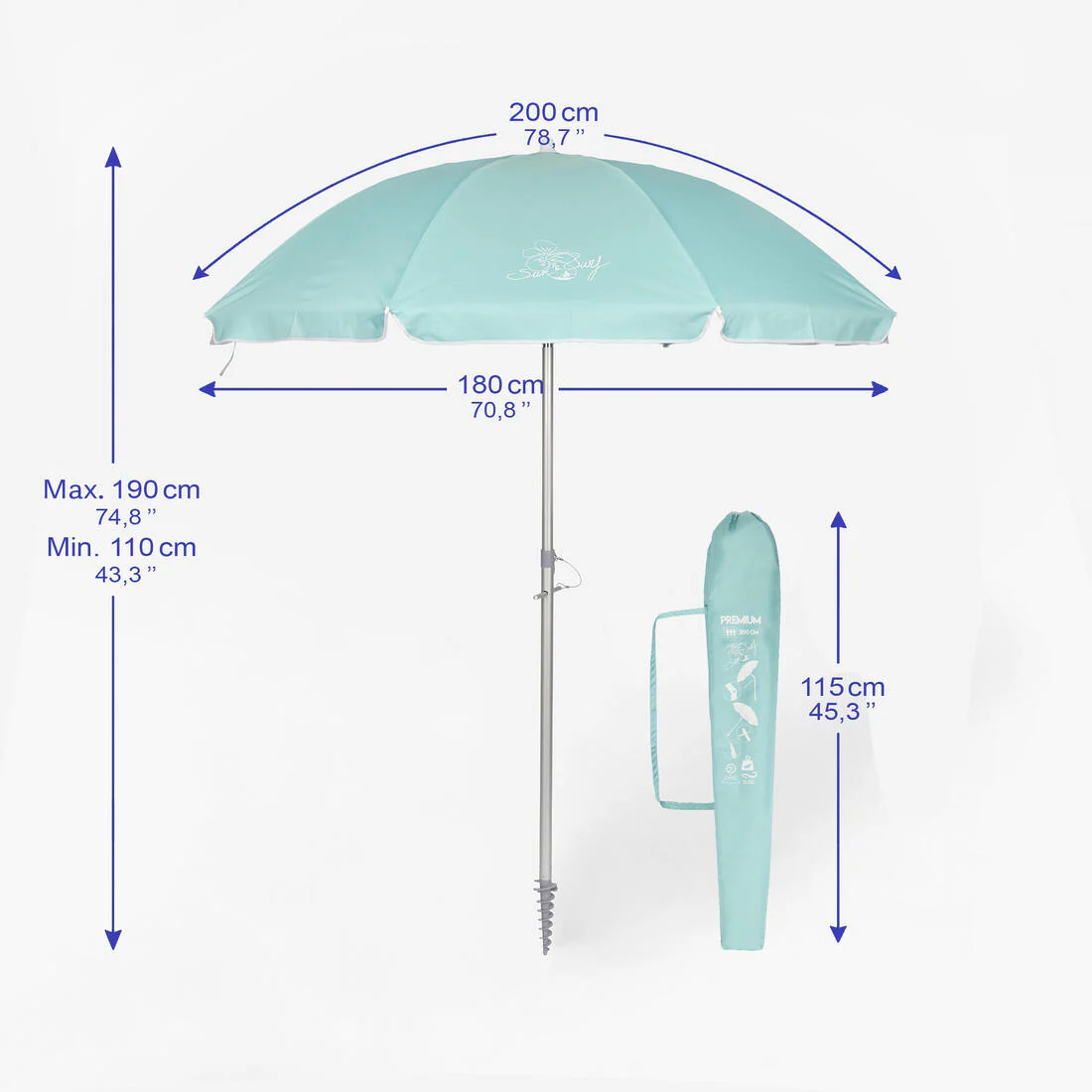 Parasol de plage Premium inclinable 200 cm - vert - Image 4