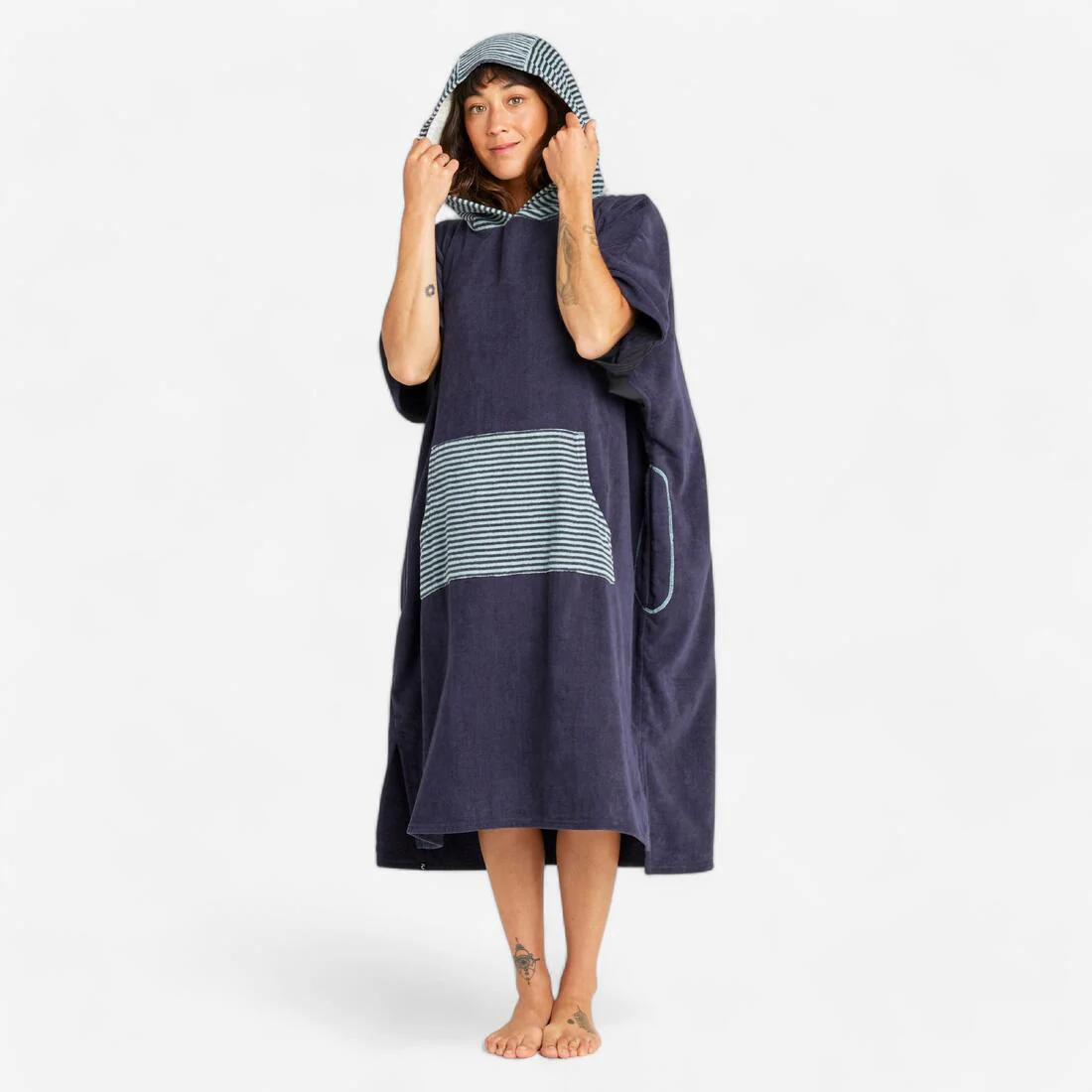 Poncho de plage surf adulte à partir de 150 cm, 900 Fish bleu gris