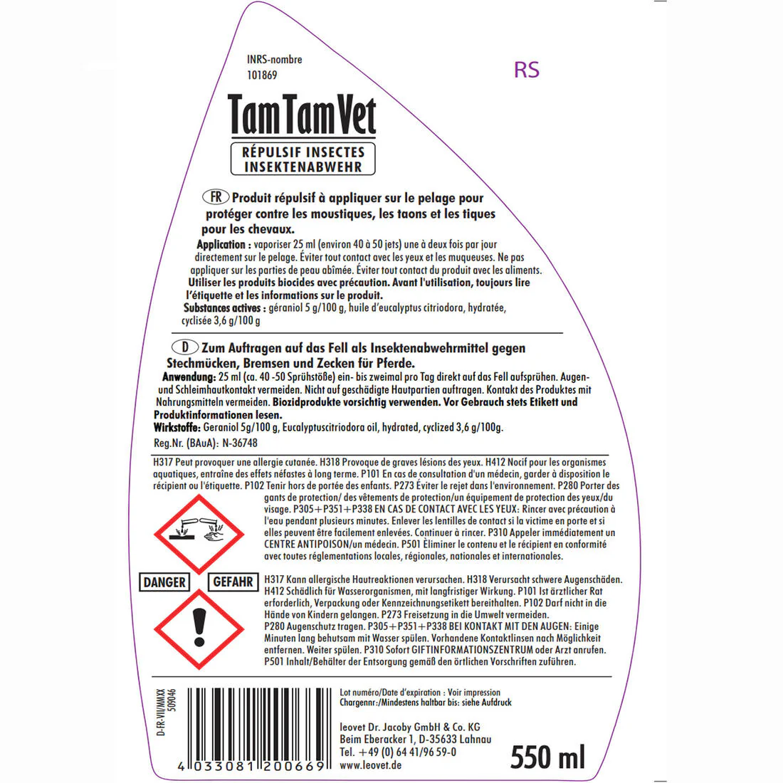 Répulsif anti-insecte spray Cheval et Poney - Tam tam vet 550 ml LEOVET - Image 4