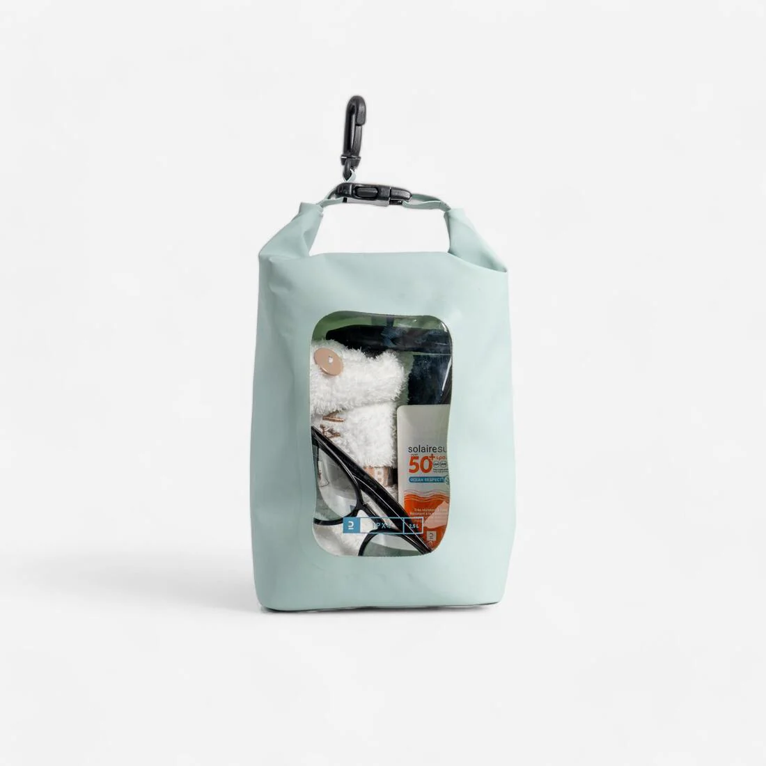 Sac étanche vert (IPX6) de 2,5 l avec fenêtre de visibilité.