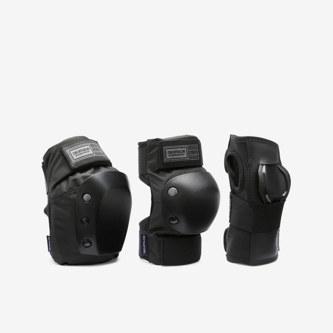 Set 3 protections noires de skateboard pour adultes decathlon pad500