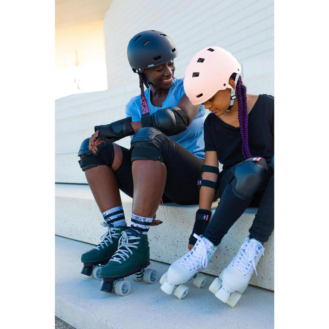 Set de 3x2 protections enfant roller skateboard trottinette 100 noir - Image 12