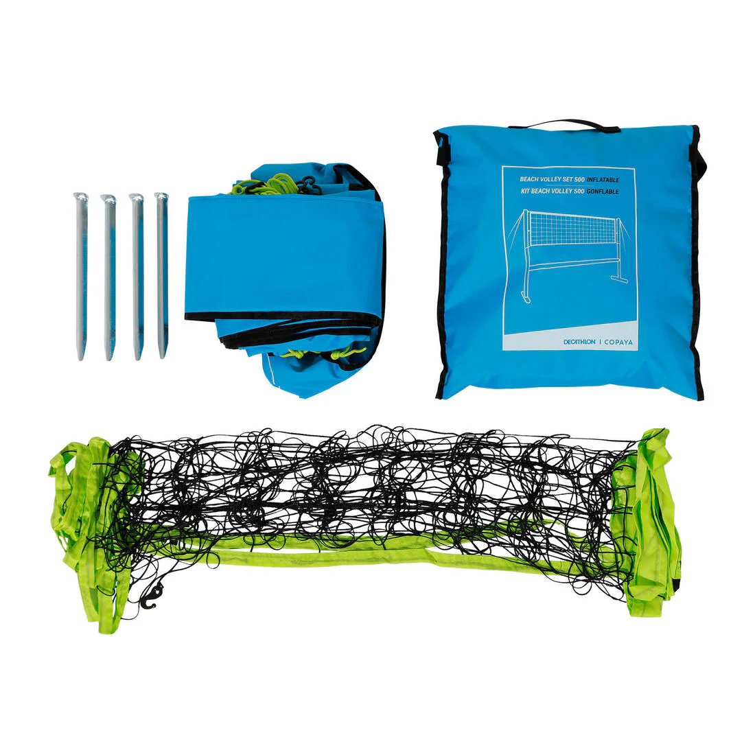 Set (Filet et structure) de Beach volley 500 gonflable bleu - Image 4