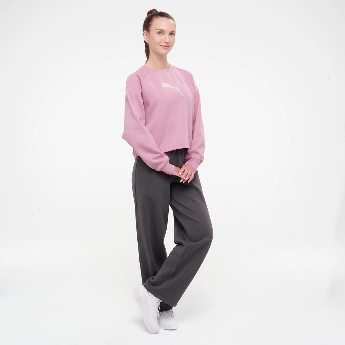 Sweat crop en coton femme, rose - Image 3