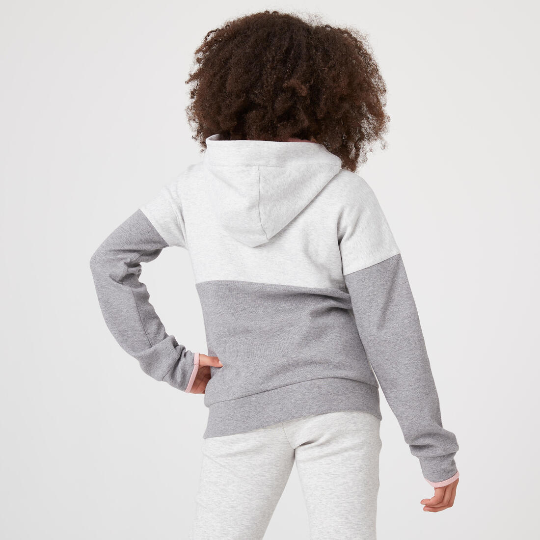 Sweat zippé à capuche enfant coton respirant - 900 vert et gris chiné clair - Image 2