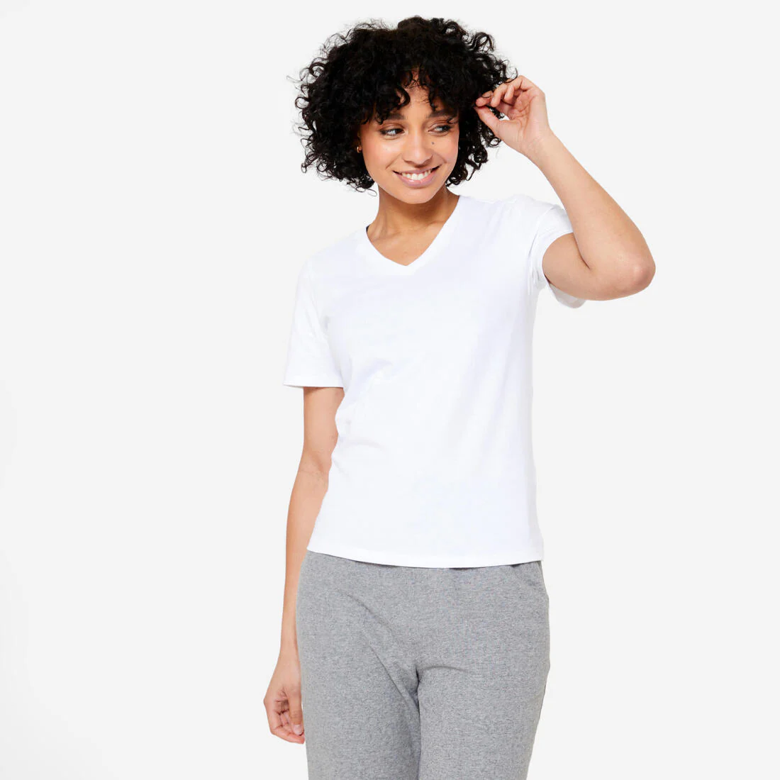 T-shirt col V fitness en coton femme - Image 3