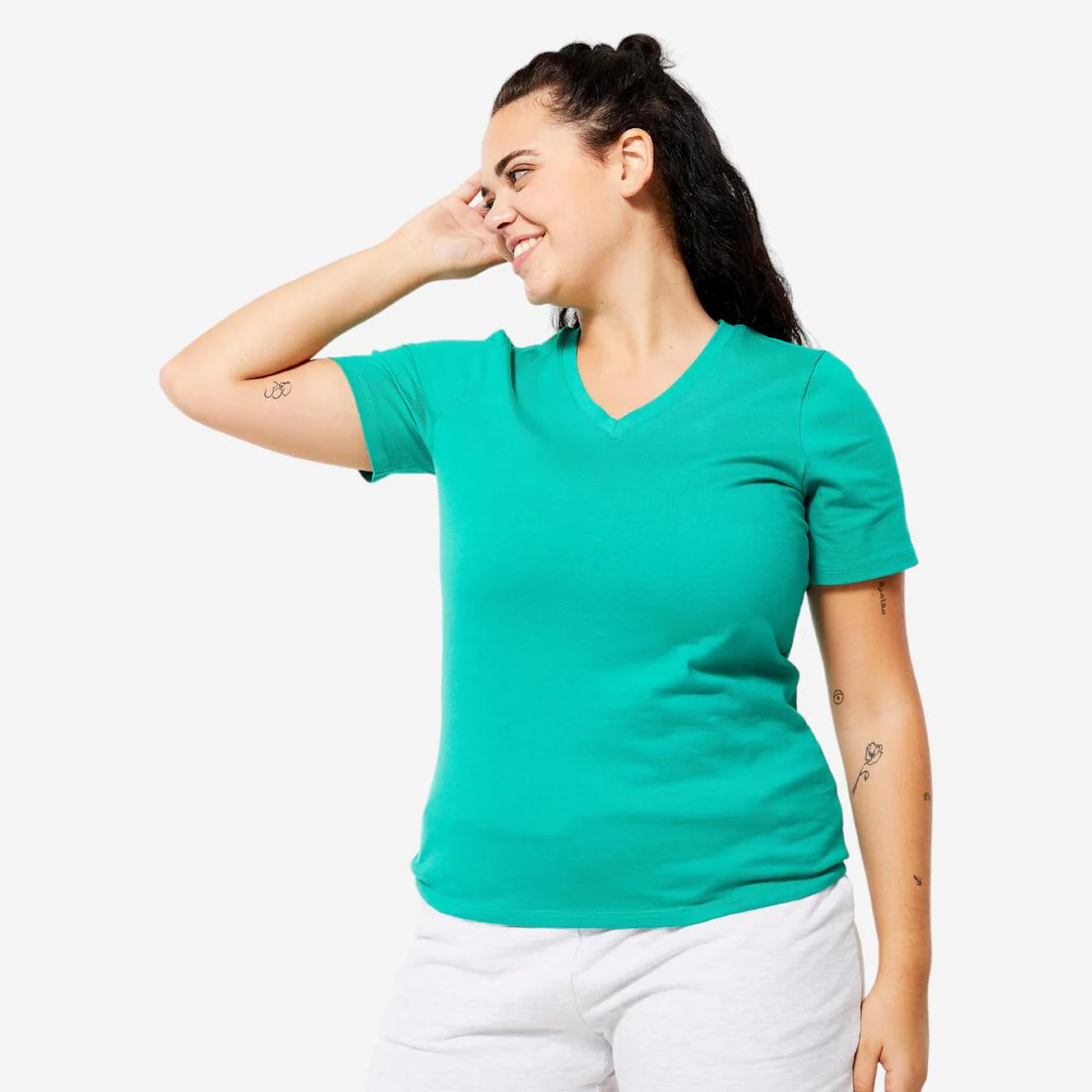 T-shirt col V fitness en coton femme - Image 4