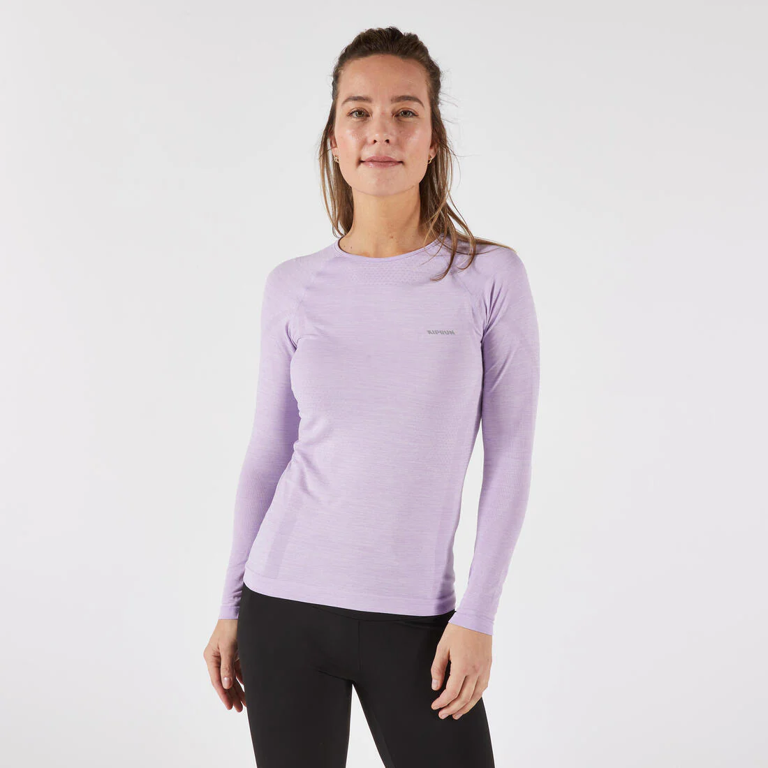 T-Shirt manches longues running Femme sans couture, KIPRUN Run 500 bleu foncé