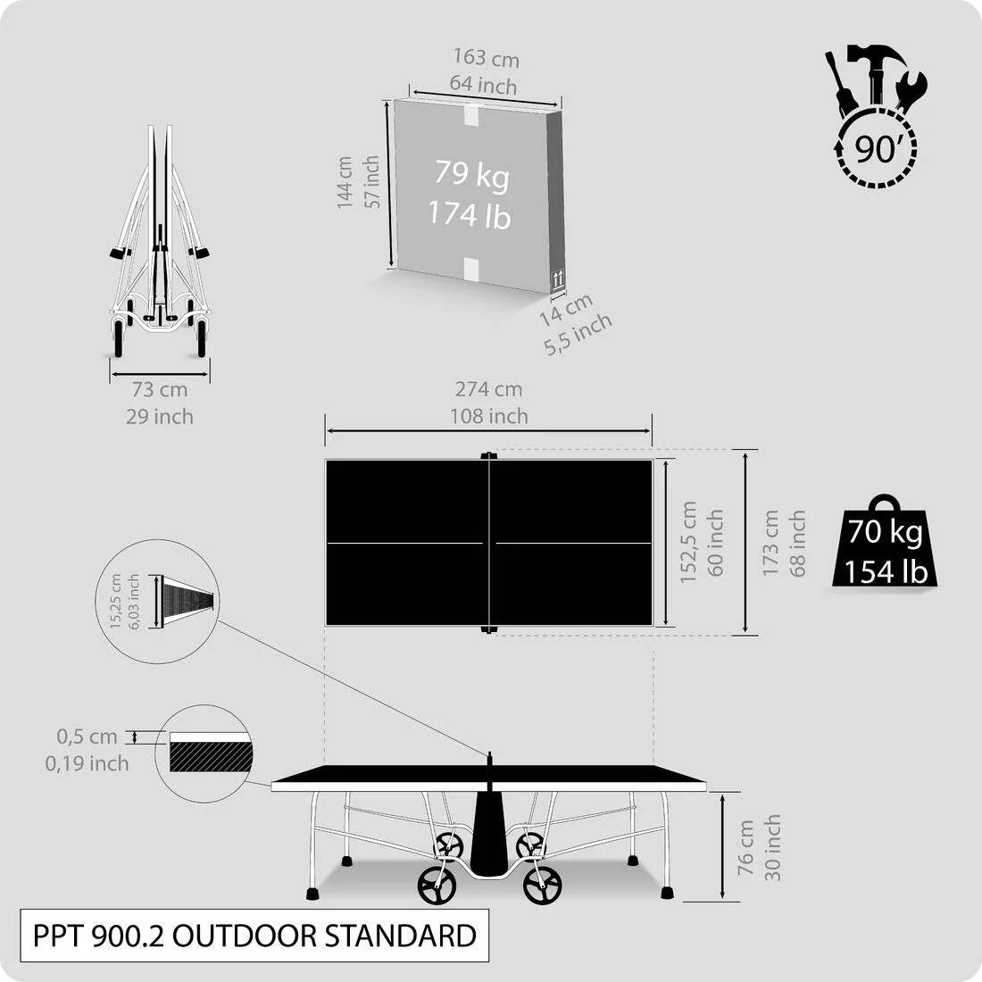 TABLE DE PING PONG EXTÉRIEURE PPT 900.2 GRISE - Image 16