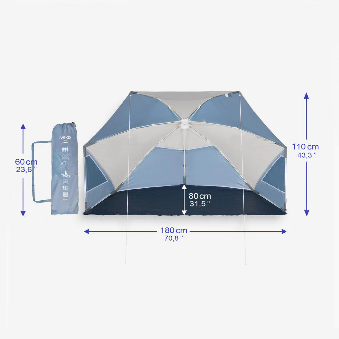 Tente de plage compacte 3 places UPF 50+ diamètre 180cm - Iwiko gris beige - Image 4