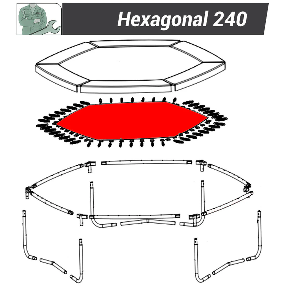 Toile de saut pour 48 ressorts, pièce détachée trampoline, Hexagonal 240 - Image 3